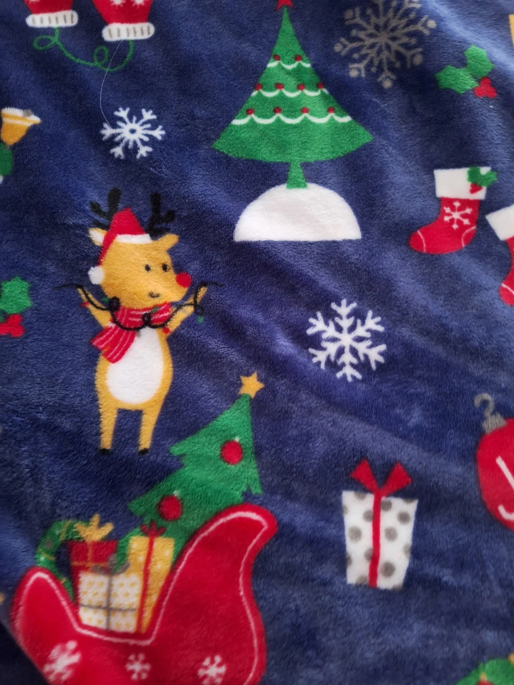 Christmas Santa & Reindeer Plush Throw Blanket - Navy Blue